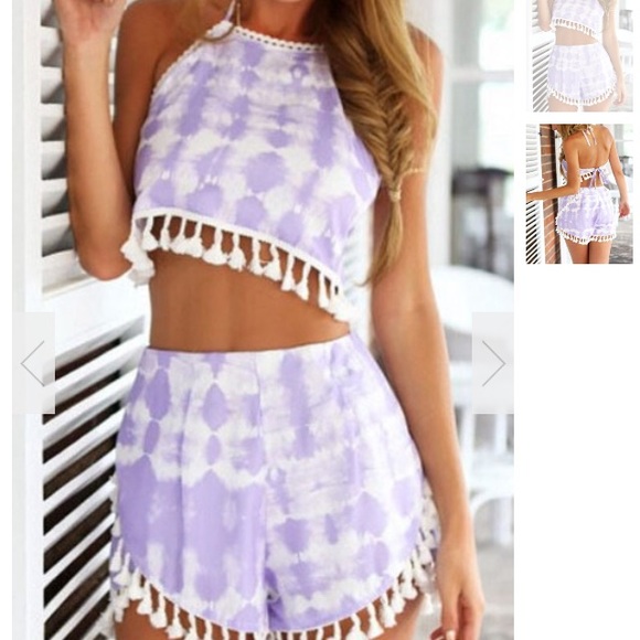 Purple Halter Crop Top Set