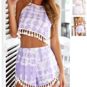 Purple Halter Crop Top Set