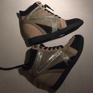 Brand new taupe sneaker wedges