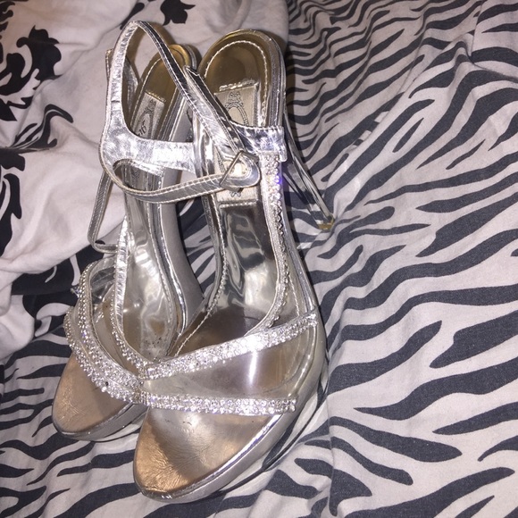 Silver rhinestone heels
