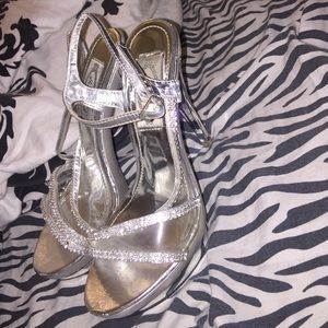Silver rhinestone heels