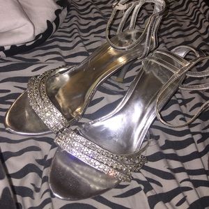 Silver rhinestone heels