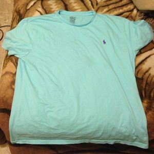 Light blue short sleeve polo w/purple horse emblem