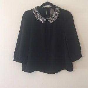 Black Blouse with Sequined Collar