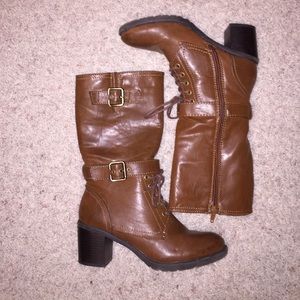 Brown Sonoma Lace-Up Zipper Combat Boots