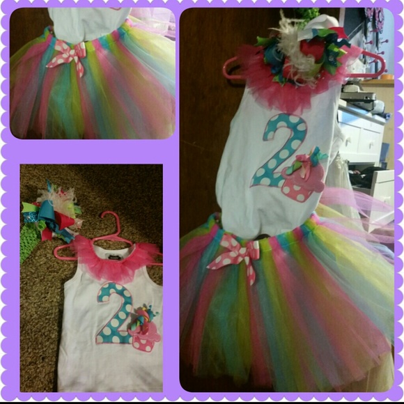 2 yrs old birthday outfit ,  tank, tutu, bow