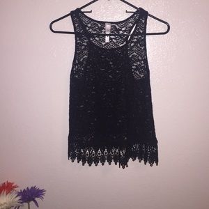 See-through black lace tank top