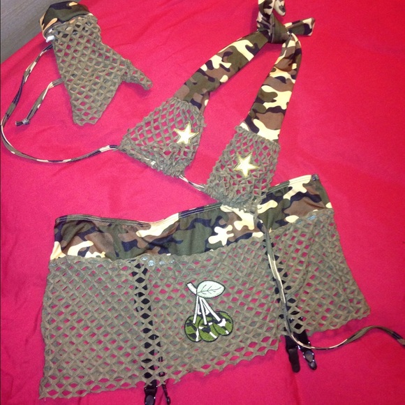 Camouflage Top, Skirt w/Garter Lingerie