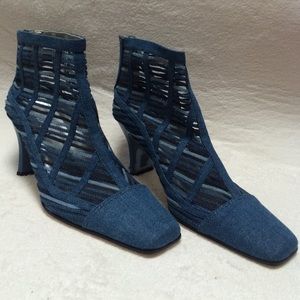 "Celine" blue denim ankle should boot