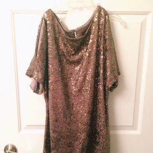 Golden tan floral sequence dress