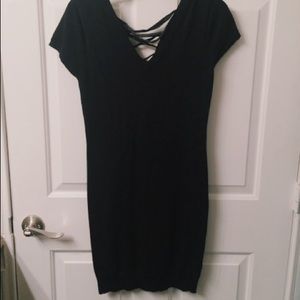 Black lace up sweater dress