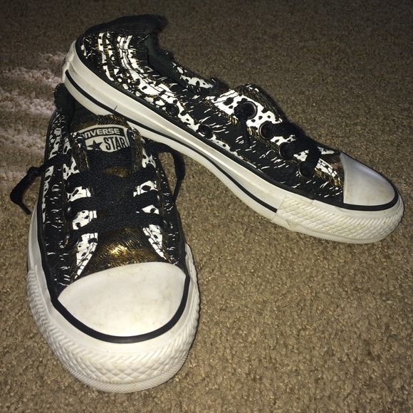 converse low top gold black and white shoes