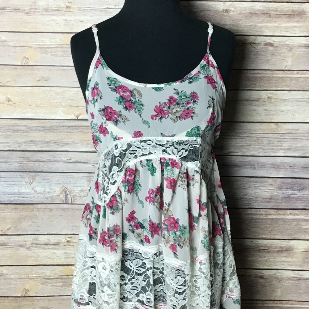 Sheer and Lace Floral Dress