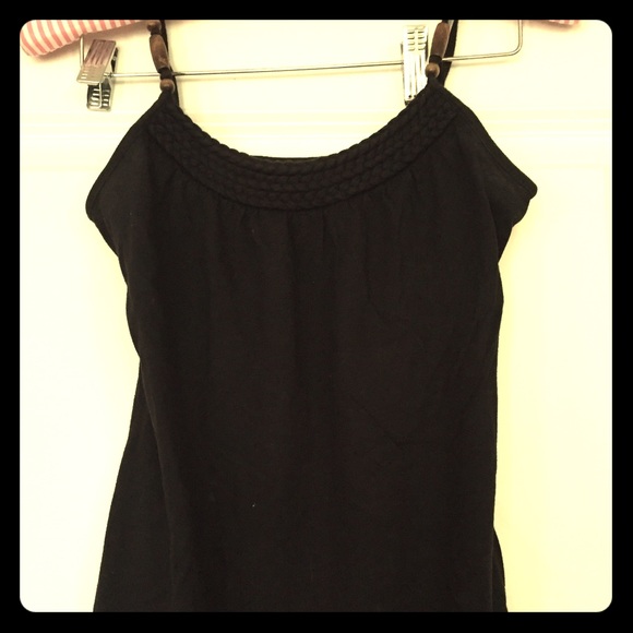 Black Tank with wooden beads on straps