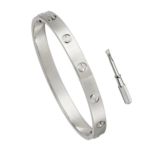 White Gold stainless steel screw bracelet - Picture 2 of 2