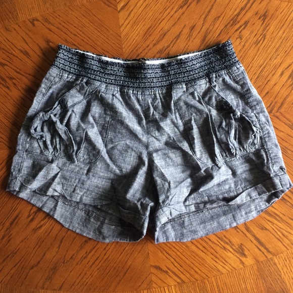 Navy and grey stretchy shorts.