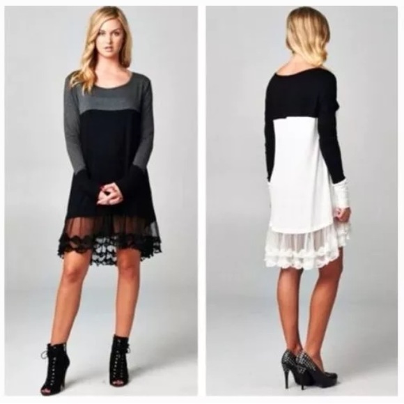 Dresses & Skirts - ❗️LAST ONES❗️ Lace Hem Colorblock Tunic Dress