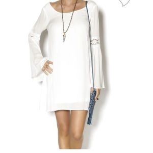 Crochet bell sleeve tunic boho dress in white