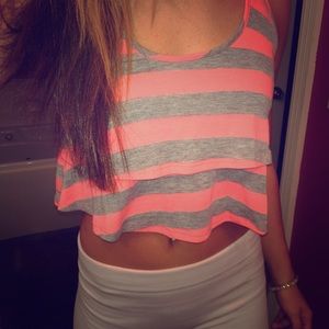 Neon coral and grey crop top Charlotte Russe