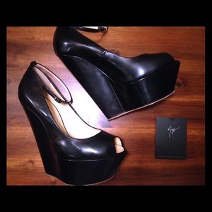 Giuseppe Zanotti Midnight Blue Peep Toe Wedge