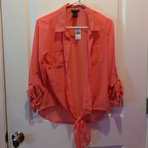 Coral button down blouse