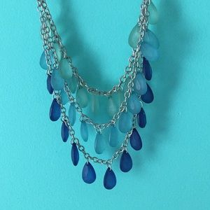 3 tier teardrop blue statement necklace