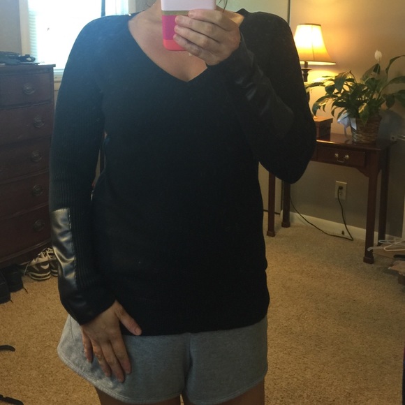 Black sweater - faux leather sleeves