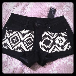 Black Print Shorts