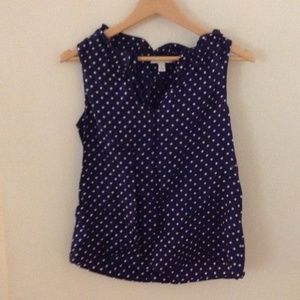 Navy blue polka dot silk top
