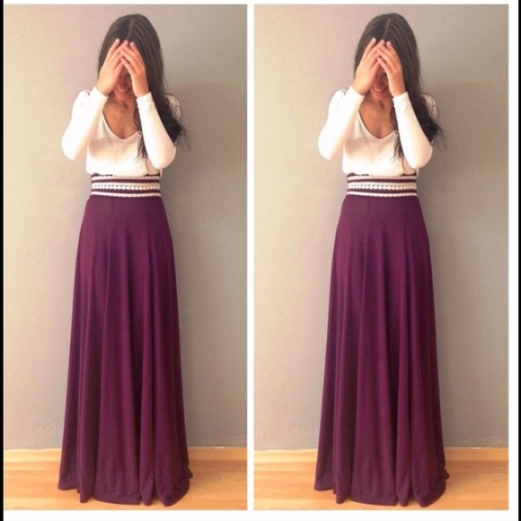Burgundy and white maxi with lace waist details.