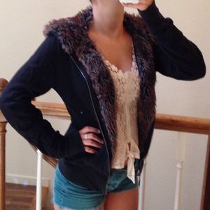 Black fur hood jacket