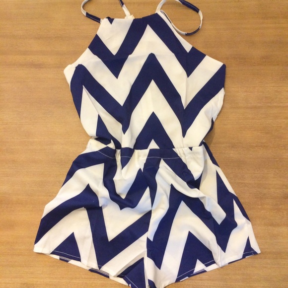 Brand new! Navy Chevron Romper!