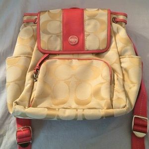 Coach Backpack (Coral Pink and Beige)
