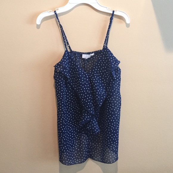navy blue polka dot blouse