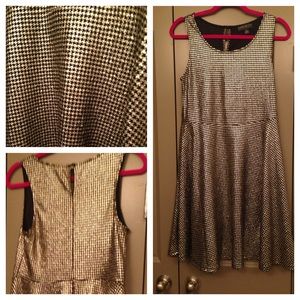 Gold and black herringbone dress