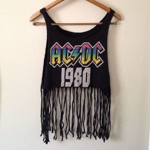 ACDC hand made crop top with fringe.