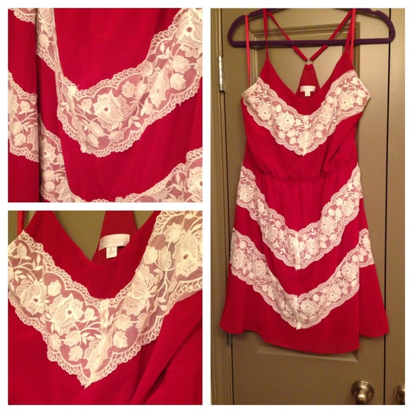 Racer back red dress with lace detail