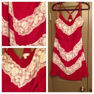 Racer back red dress with lace detail