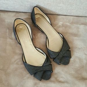 Theory Zola black/denim peep toe flats