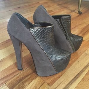 Halston snakeskin suede platform booties