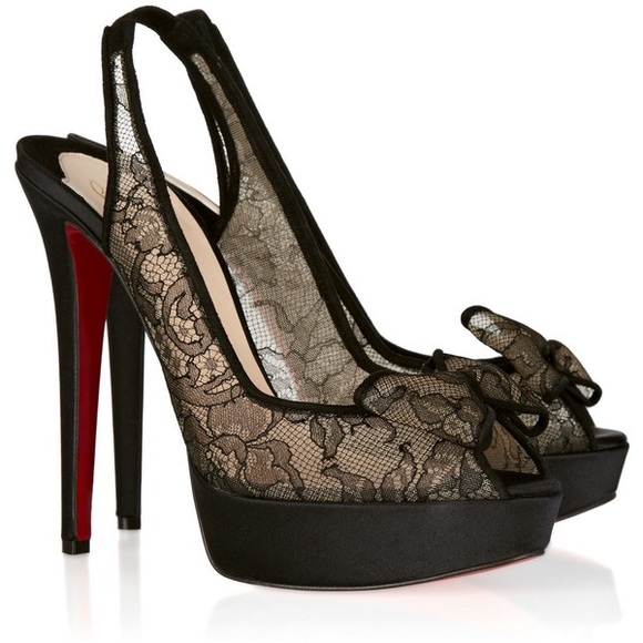 Christian Louboutin satin | lace peep toe sling