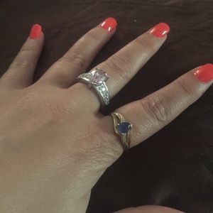 One silver ring, not real! Real sapphire gold