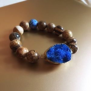 Blue Drusy & Ocean Jasper Bead Bracelet