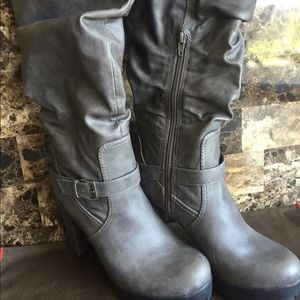 Grey knee high boots