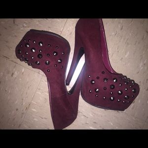 Burgundy studded heels