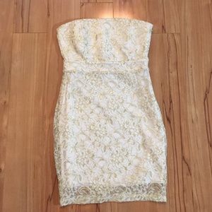 🔴 Forever 21: Lace Dress, metallic gold & cream