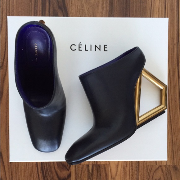 Celine Triangle Heel Midnight Blue Mules - Picture 2 of 4