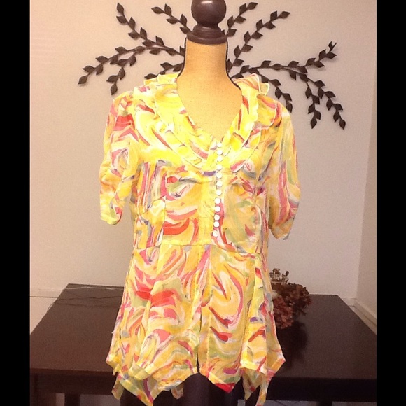 Shear multi colored blouse by Bleu Bayou NWT