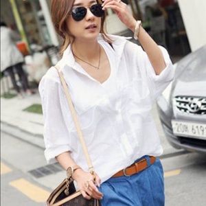 Oversized ivory color button down shirt
