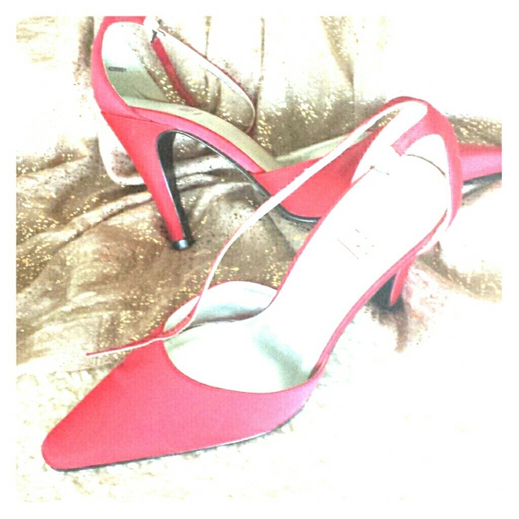 Red fabric high heels